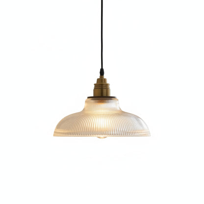 Hanglamp Retro met Geribbelde Glazen Kap en Messing Fitting