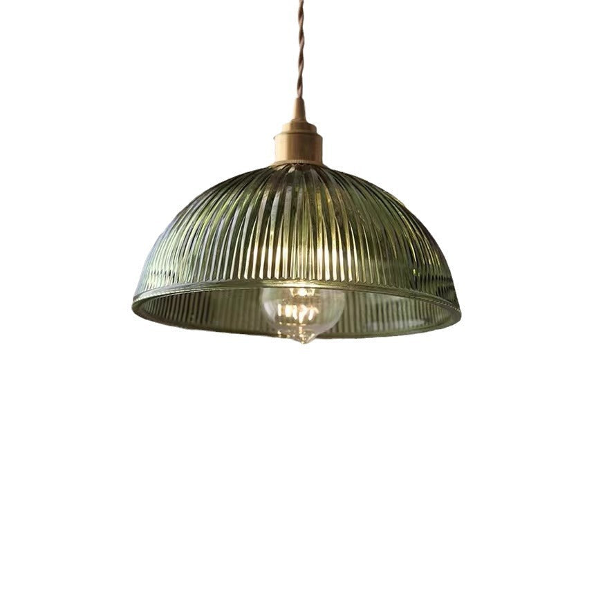 Hanglamp Retro met Geribbelde Glazen Kap en Messing Fitting