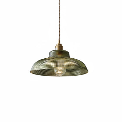 Hanglamp Retro met Geribbelde Glazen Kap en Messing Fitting