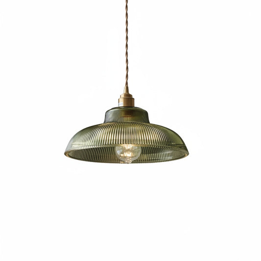 Hanglamp Retro met Geribbelde Glazen Kap en Messing Fitting