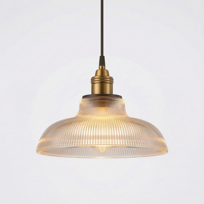 Hanglamp Retro met Geribbelde Glazen Kap en Messing Fitting