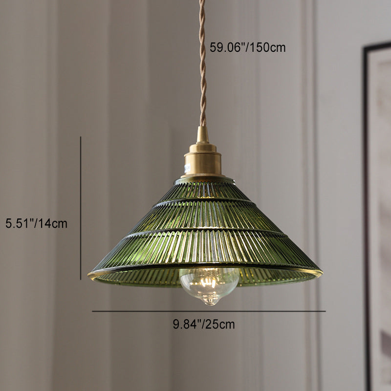 Hanglamp Retro met Geribbelde Glazen Kap en Messing Fitting
