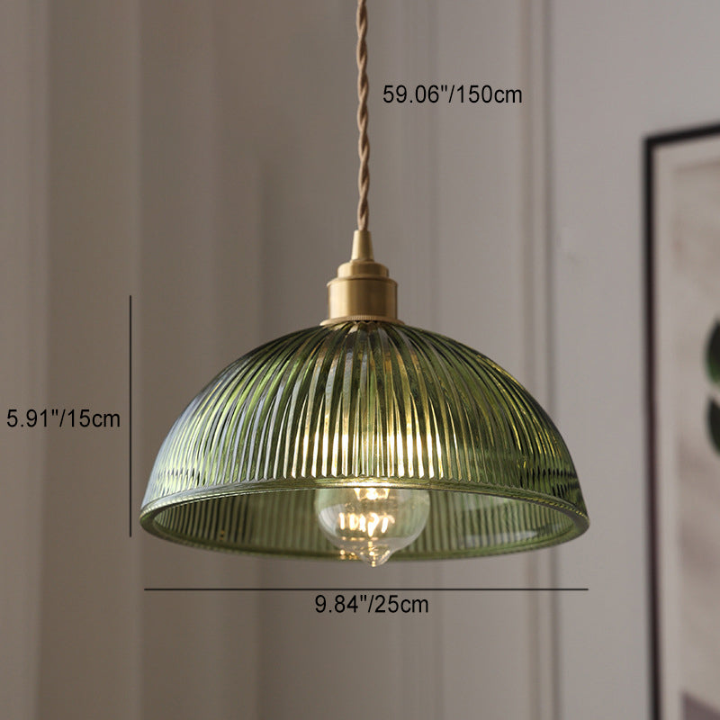 Hanglamp Retro met Geribbelde Glazen Kap en Messing Fitting