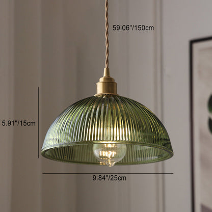Hanglamp Retro met Geribbelde Glazen Kap en Messing Fitting
