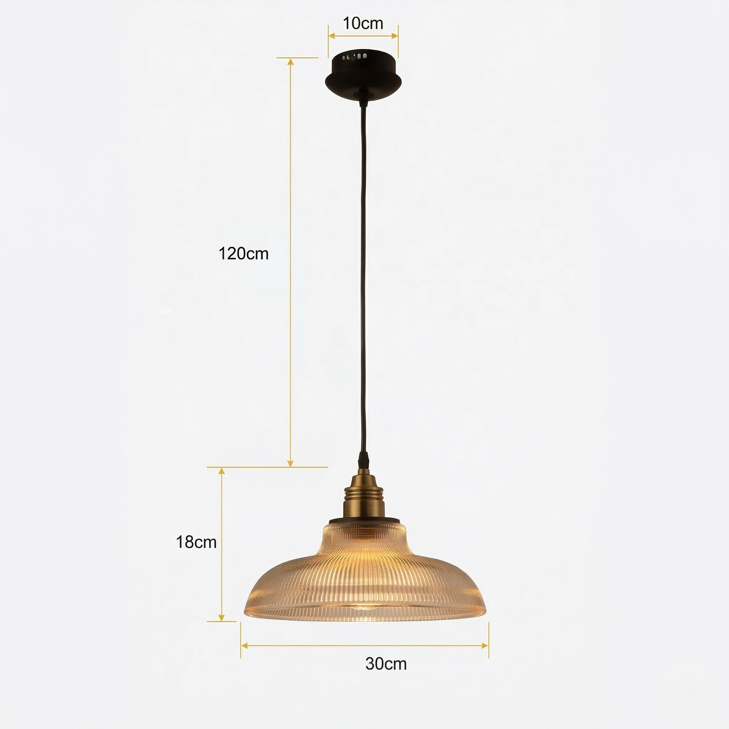Hanglamp Retro met Geribbelde Glazen Kap en Messing Fitting