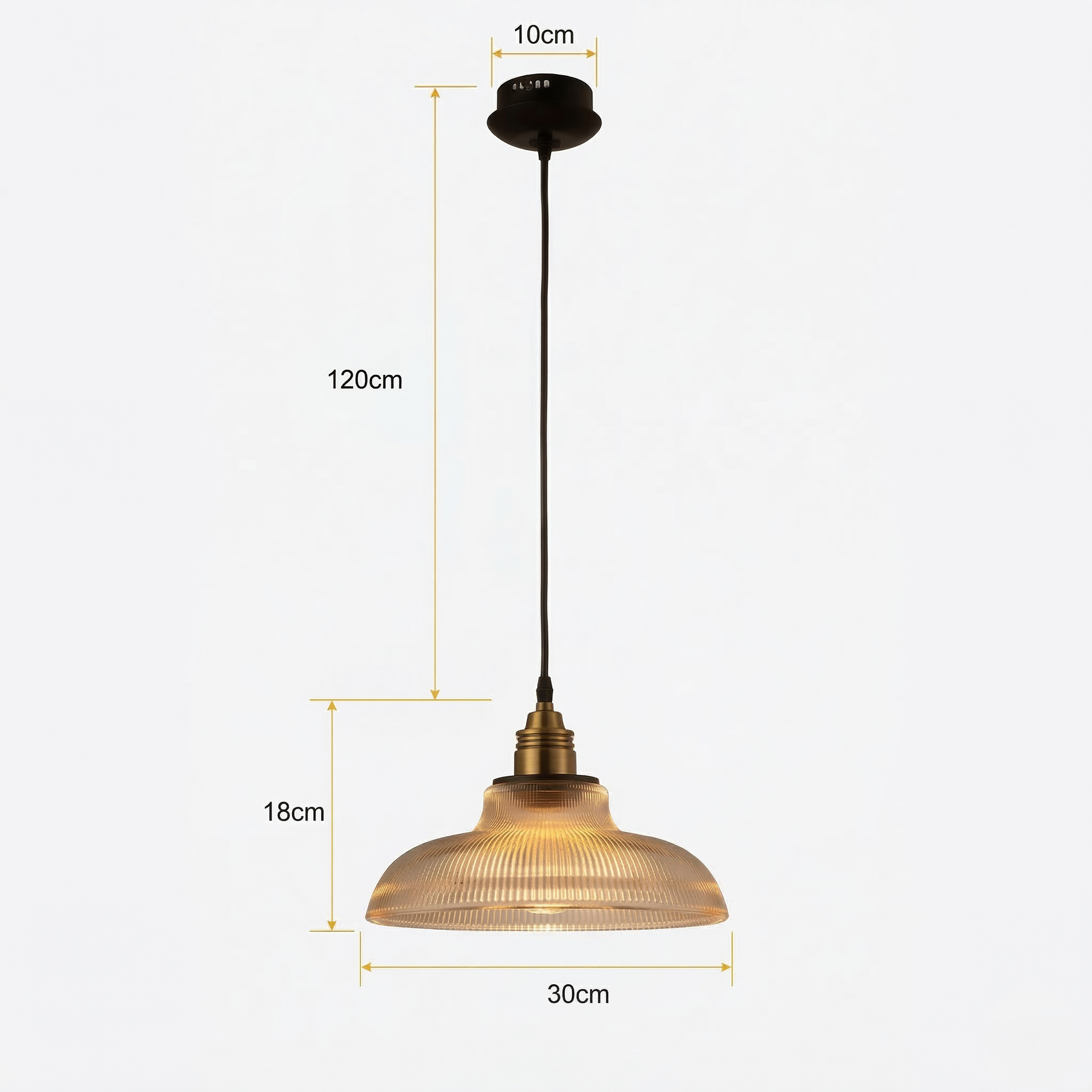 Hanglamp Retro met Geribbelde Glazen Kap en Messing Fitting
