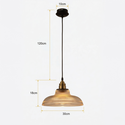 Hanglamp Retro met Geribbelde Glazen Kap en Messing Fitting