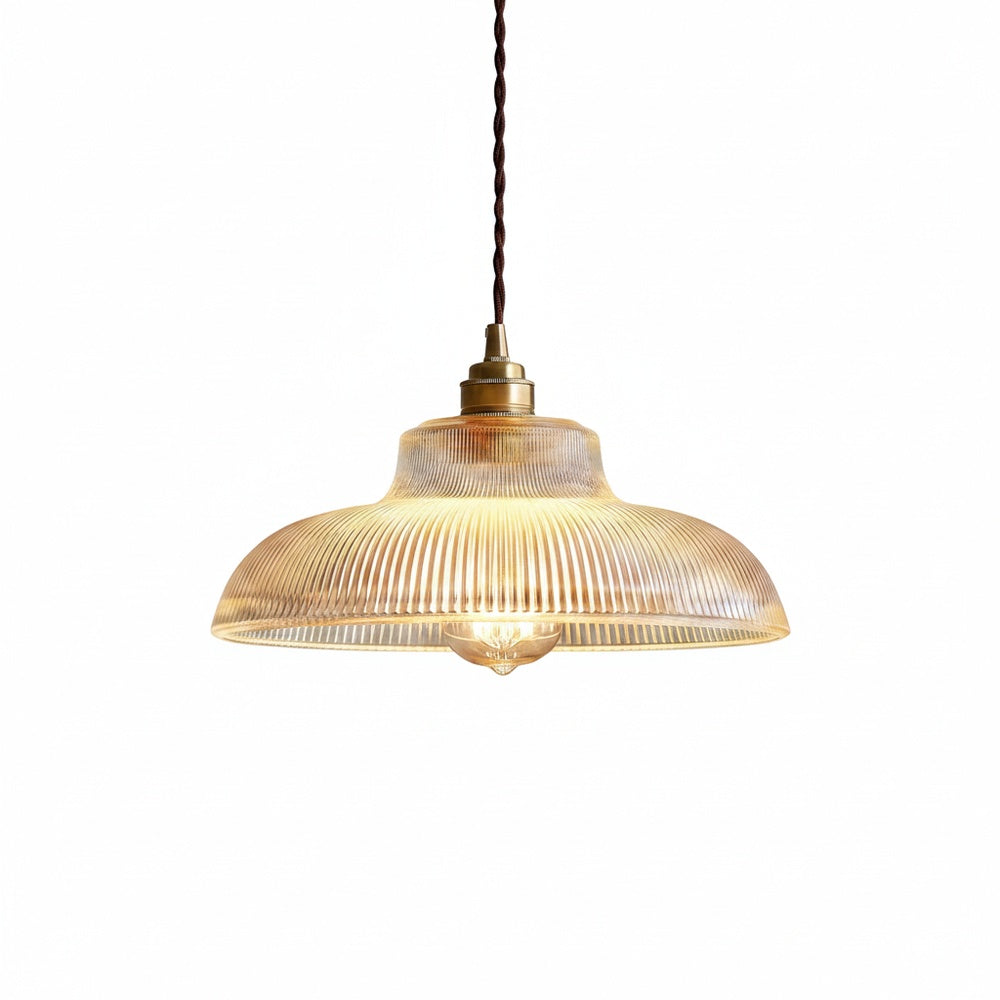 Hanglamp Retro met Geribbelde Glazen Kap en Messing Fitting E27