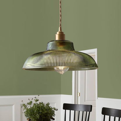Hanglamp Retro met Geribbelde Glazen Kap en Messing Fitting E27
