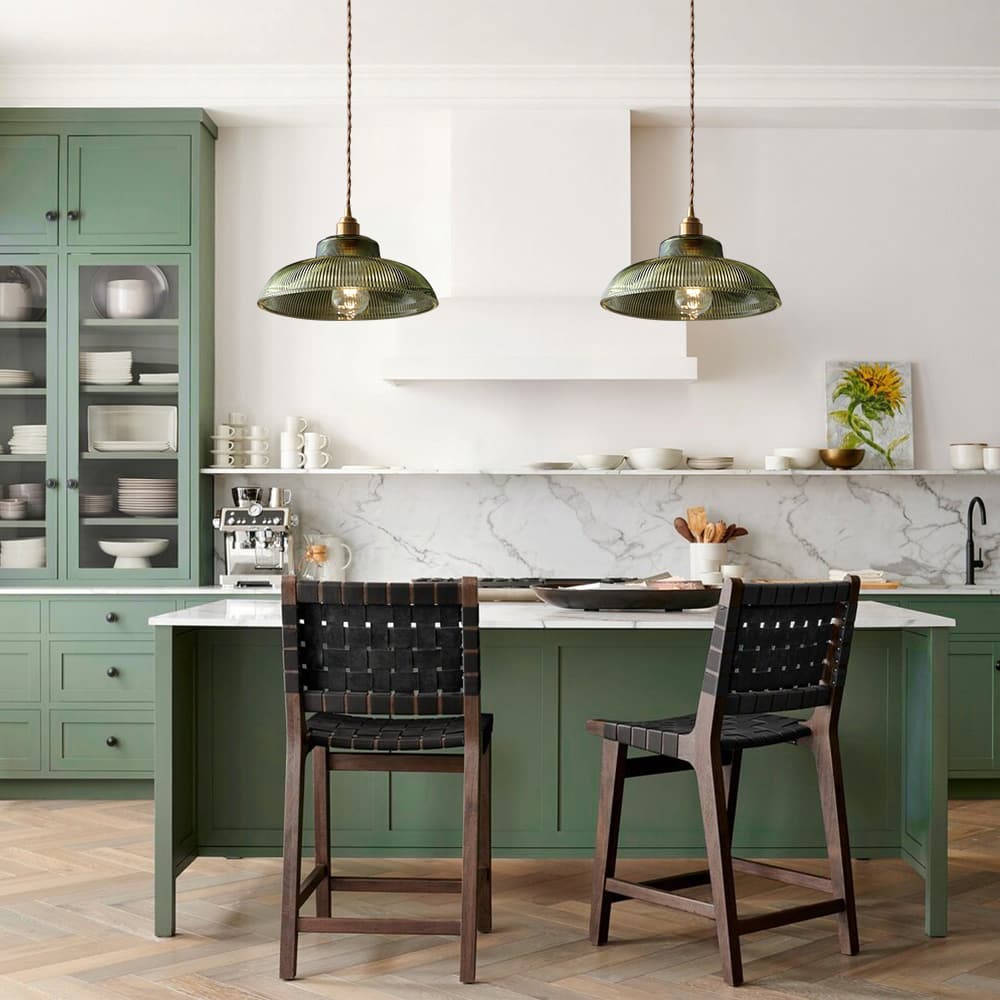 Hanglamp Retro met Geribbelde Glazen Kap en Messing Fitting E27