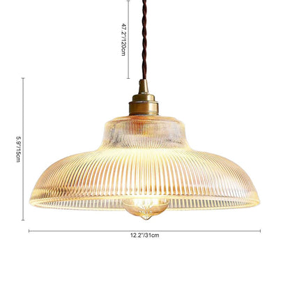 Hanglamp Retro met Geribbelde Glazen Kap en Messing Fitting E27