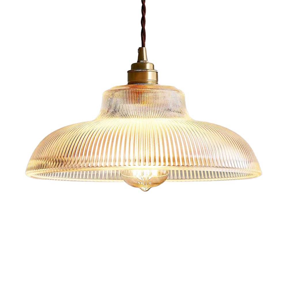 Hanglamp Retro met Geribbelde Glazen Kap en Messing Fitting E27