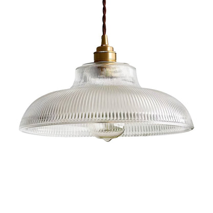 Hanglamp Retro met Geribbelde Glazen Kap en Messing Fitting E27