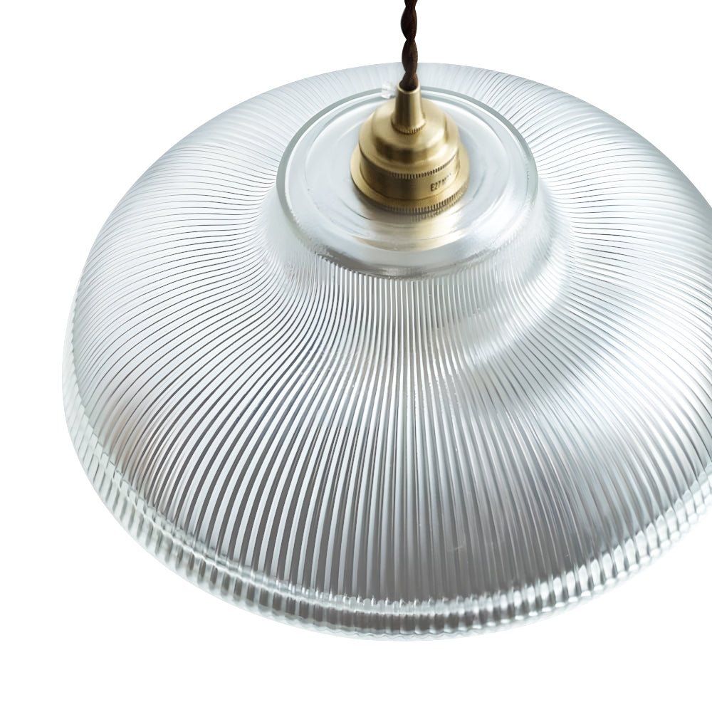 Hanglamp Retro met Geribbelde Glazen Kap en Messing Fitting E27