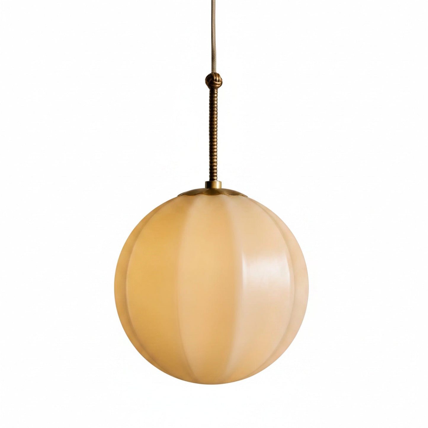 Hanglamp Retro met Geribbelde Ronde Kap en Messing Afwerking
