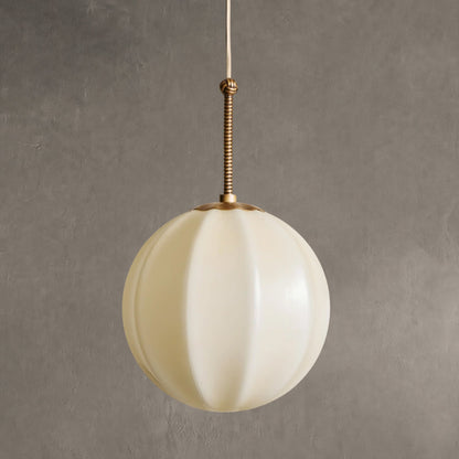 Hanglamp Retro met Geribbelde Ronde Kap en Messing Afwerking
