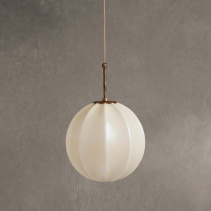 Hanglamp Retro met Geribbelde Ronde Kap en Messing Afwerking
