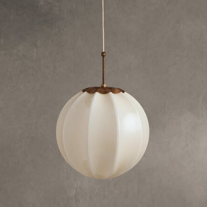 Hanglamp Retro met Geribbelde Ronde Kap en Messing Afwerking