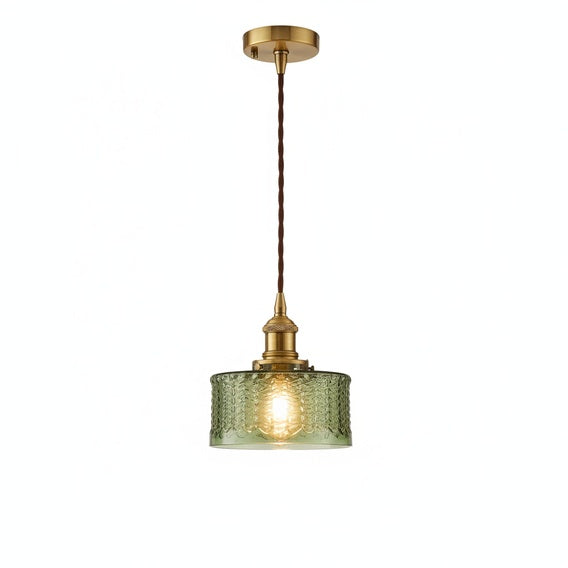 Hanglamp Retro met Getextureerde Glazen Kap en Messing Fitting