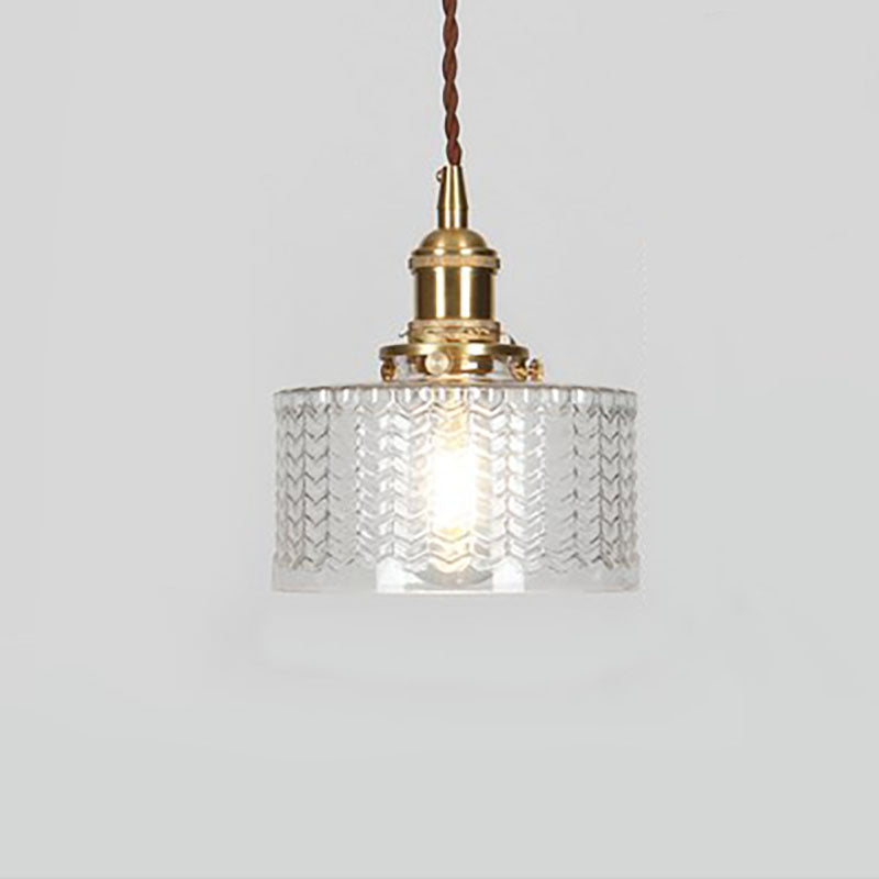 Hanglamp Retro met Getextureerde Glazen Kap en Messing Fitting