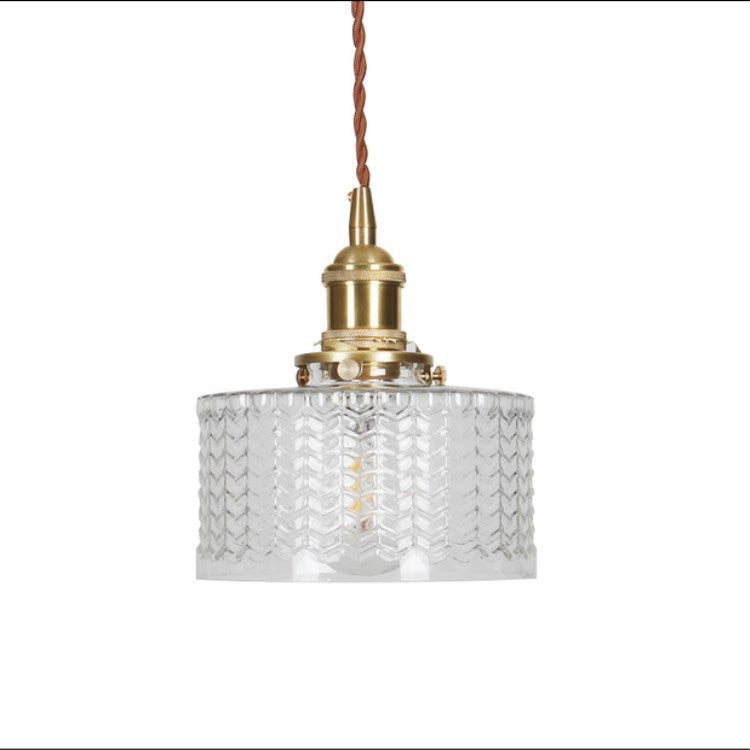 Hanglamp Retro met Getextureerde Glazen Kap en Messing Fitting