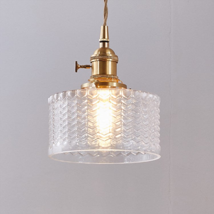 Hanglamp Retro met Getextureerde Glazen Kap en Messing Fitting