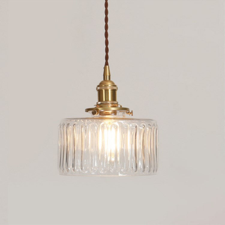 Hanglamp Retro met Getextureerde Glazen Kap en Messing Fitting