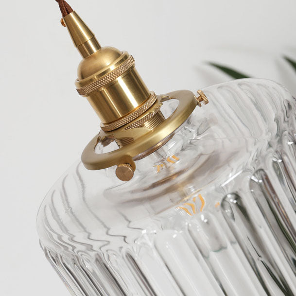 Hanglamp Retro met Getextureerde Glazen Kap en Messing Fitting