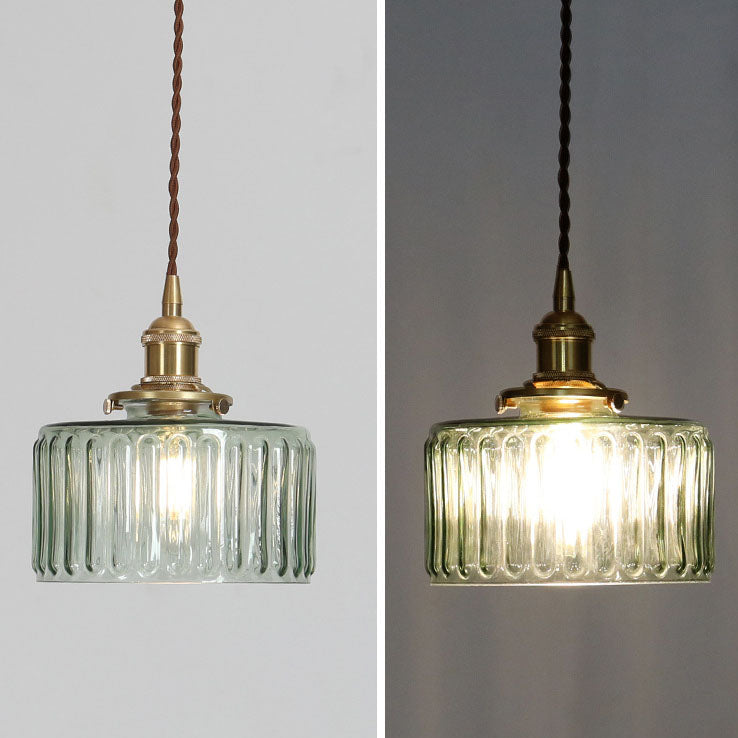 Hanglamp Retro met Getextureerde Glazen Kap en Messing Fitting