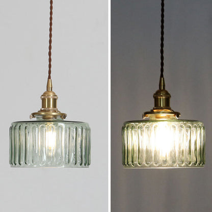 Hanglamp Retro met Getextureerde Glazen Kap en Messing Fitting