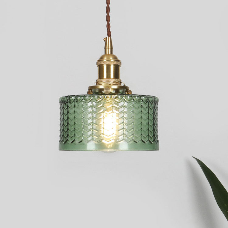 Hanglamp Retro met Getextureerde Glazen Kap en Messing Fitting
