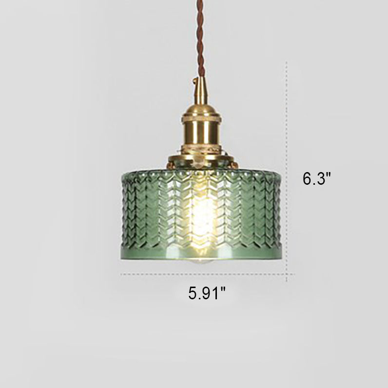 Hanglamp Retro met Getextureerde Glazen Kap en Messing Fitting