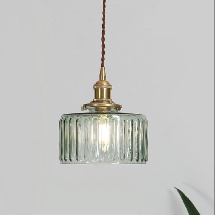 Hanglamp Retro met Getextureerde Glazen Kap en Messing Fitting