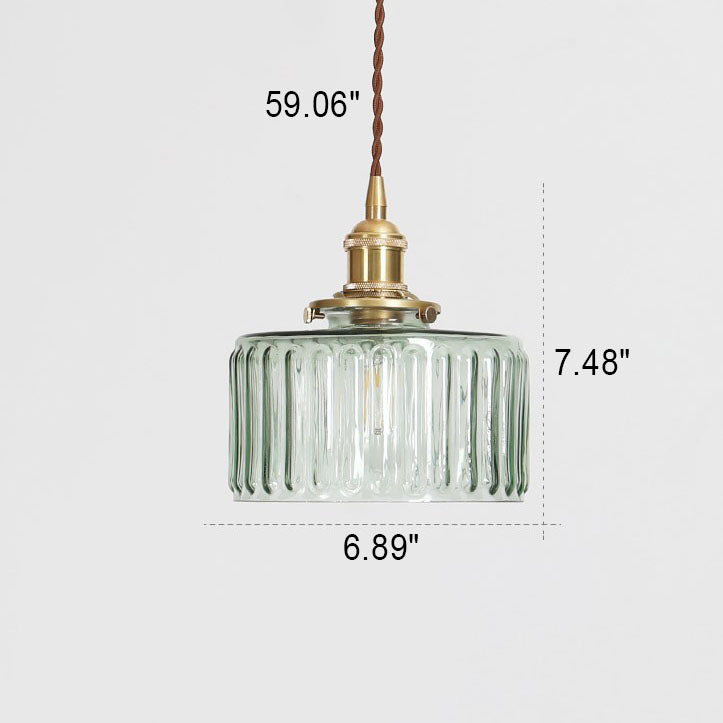 Hanglamp Retro met Getextureerde Glazen Kap en Messing Fitting