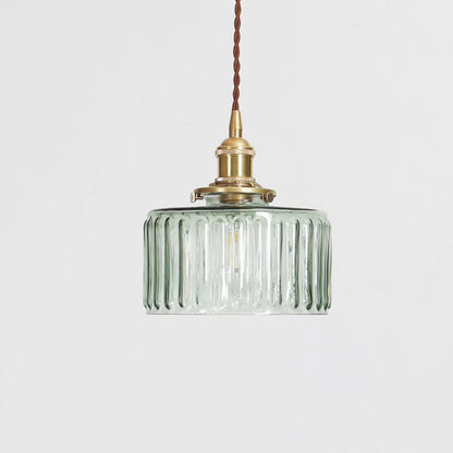 Hanglamp Retro met Getextureerde Glazen Kap en Messing Fitting