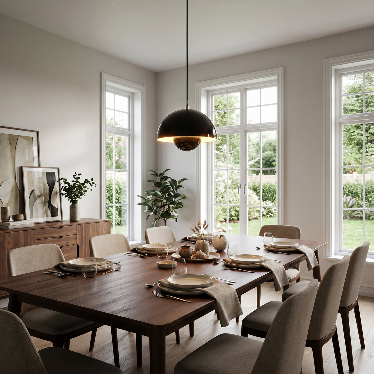 Hanglamp Retro met Halfronde Kap en Zichtbare Binnenbol