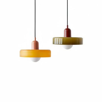 Hanglamp Retro met Schijfvormige Glazen Kap en Verstelbare Hoogte