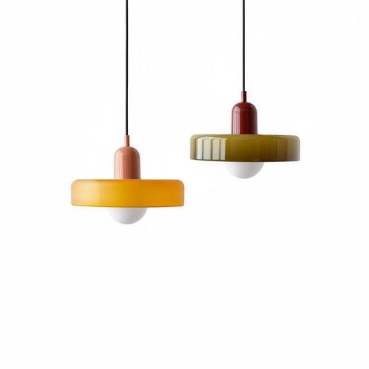 Hanglamp Retro met Schijfvormige Glazen Kap en Verstelbare Hoogte