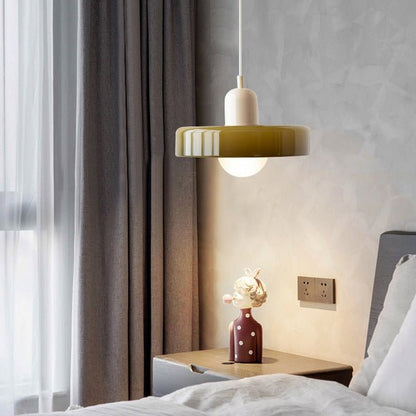 Hanglamp Retro met Schijfvormige Glazen Kap en Verstelbare Hoogte
