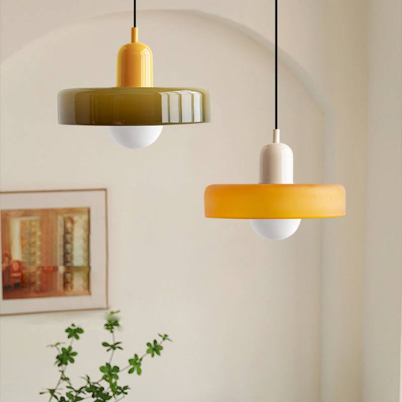 Hanglamp Retro met Schijfvormige Glazen Kap en Verstelbare Hoogte