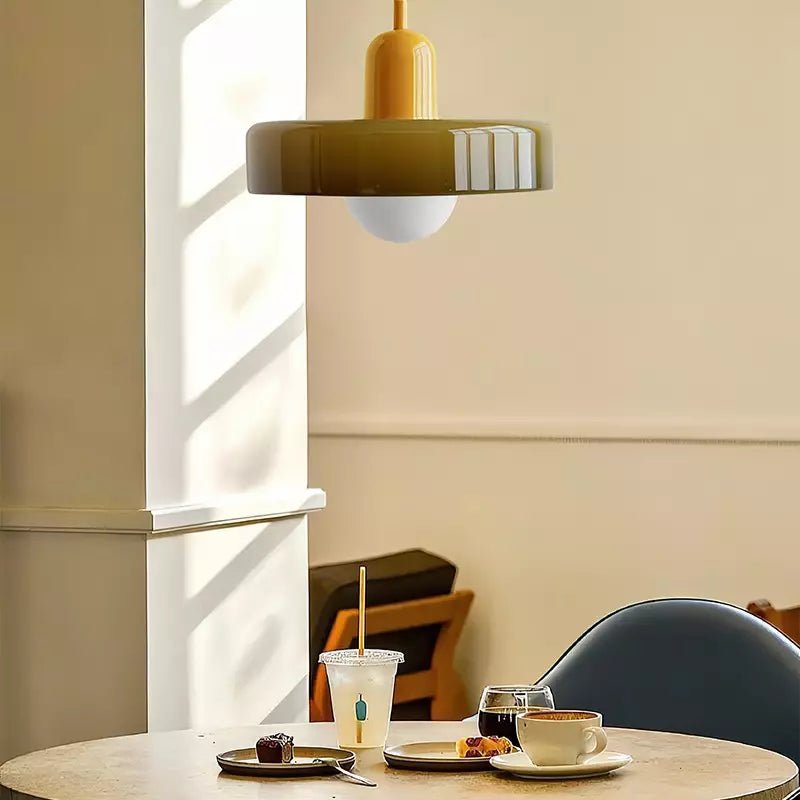 Hanglamp Retro met Schijfvormige Glazen Kap en Verstelbare Hoogte