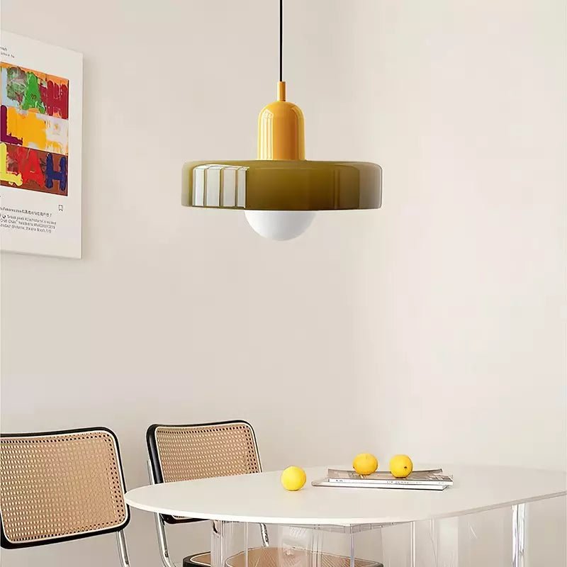 Hanglamp Retro met Schijfvormige Glazen Kap en Verstelbare Hoogte