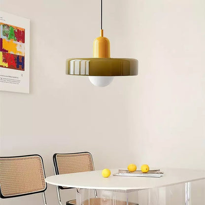 Hanglamp Retro met Schijfvormige Glazen Kap en Verstelbare Hoogte