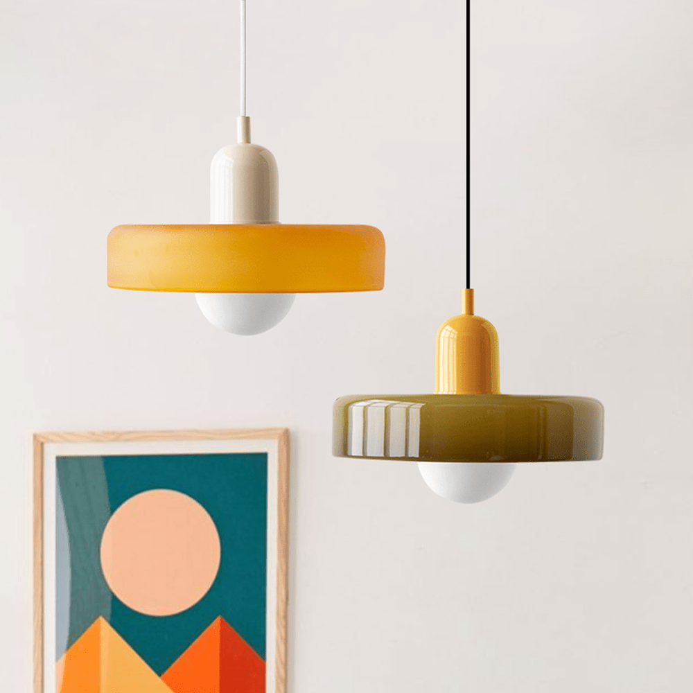 Hanglamp Retro met Schijfvormige Glazen Kap en Verstelbare Hoogte