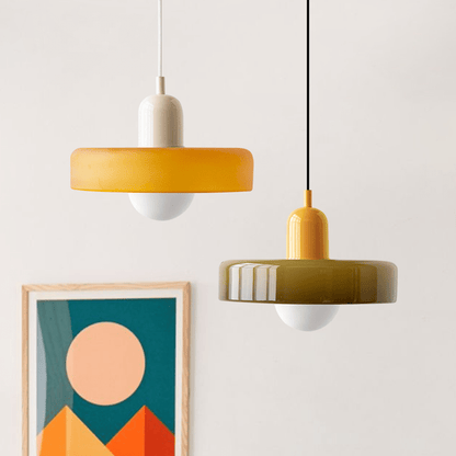 Hanglamp Retro met Schijfvormige Glazen Kap en Verstelbare Hoogte