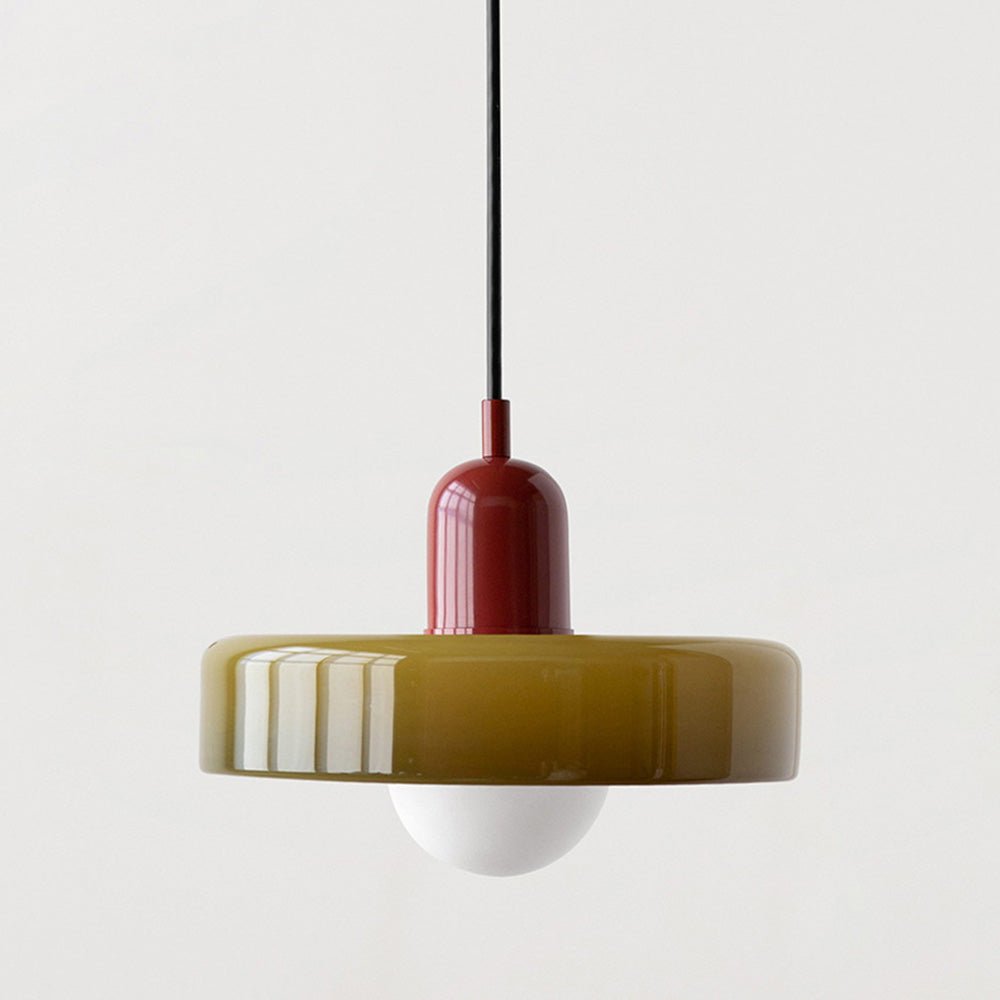 Hanglamp Retro met Schijfvormige Glazen Kap en Verstelbare Hoogte