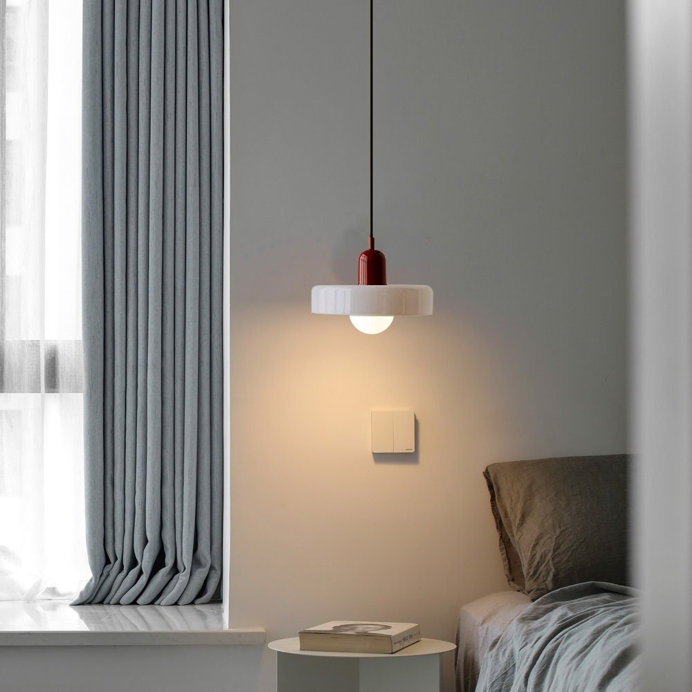 Hanglamp Retro met Schijfvormige Glazen Kap en Verstelbare Hoogte