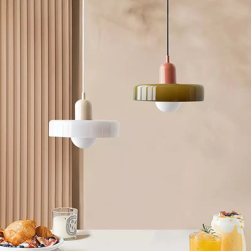 Hanglamp Retro met Schijfvormige Glazen Kap en Verstelbare Hoogte