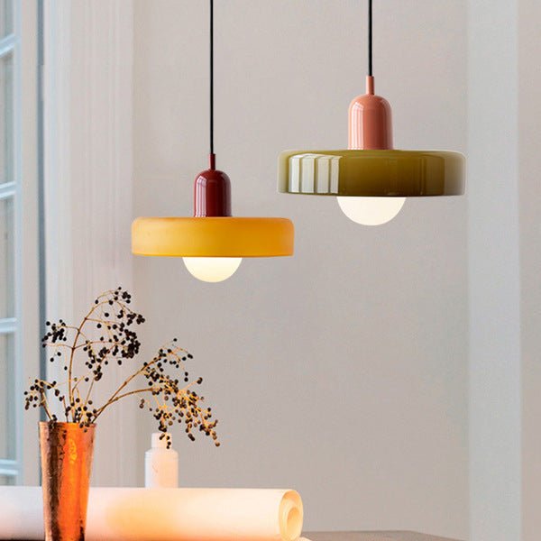 Hanglamp Retro met Schijfvormige Glazen Kap en Verstelbare Hoogte