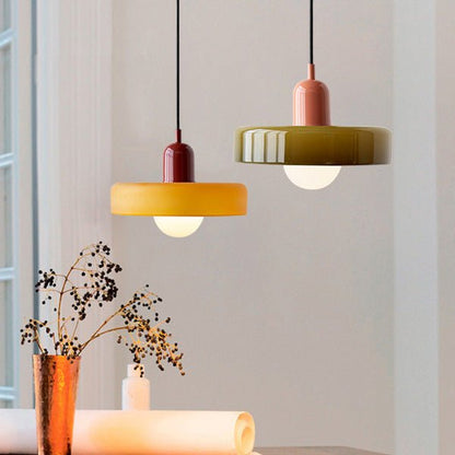Hanglamp Retro met Schijfvormige Glazen Kap en Verstelbare Hoogte